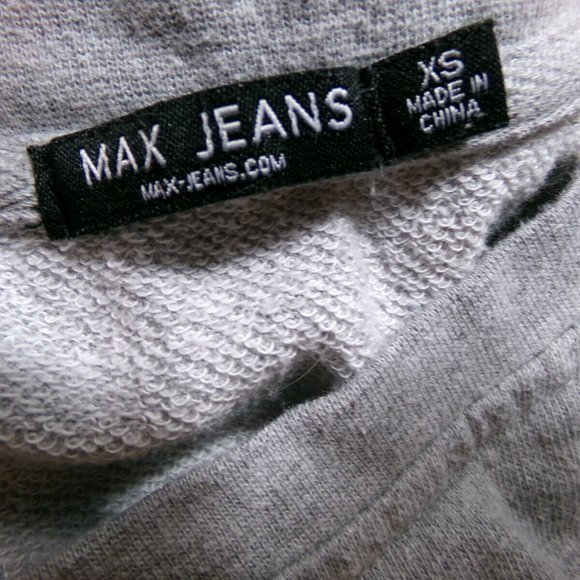 MAX JEANS Terry Sweatshirt XS Gray Studded Caged sleeve Raglan scoop neck Trendy - Picture 7 of 7